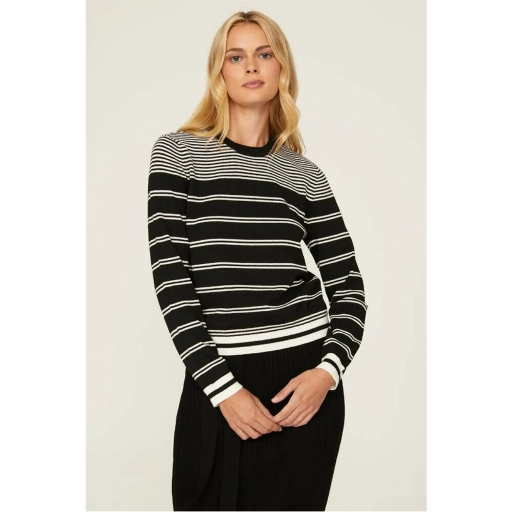 Jason Wu Black and White Striped Crew Neck Sweater